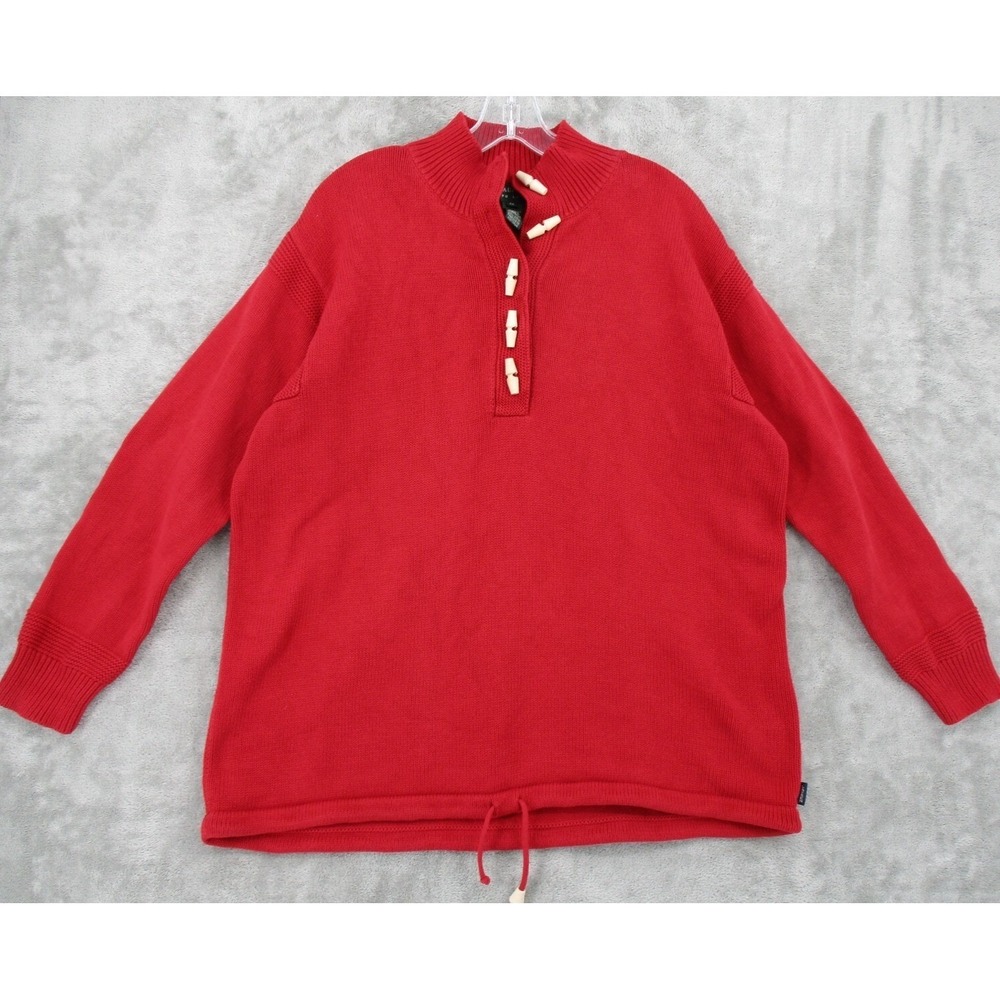 Vintage Ralph Lauren LRL Sweater Womens Size 1X Chunky Knit Nautical Toggle Red